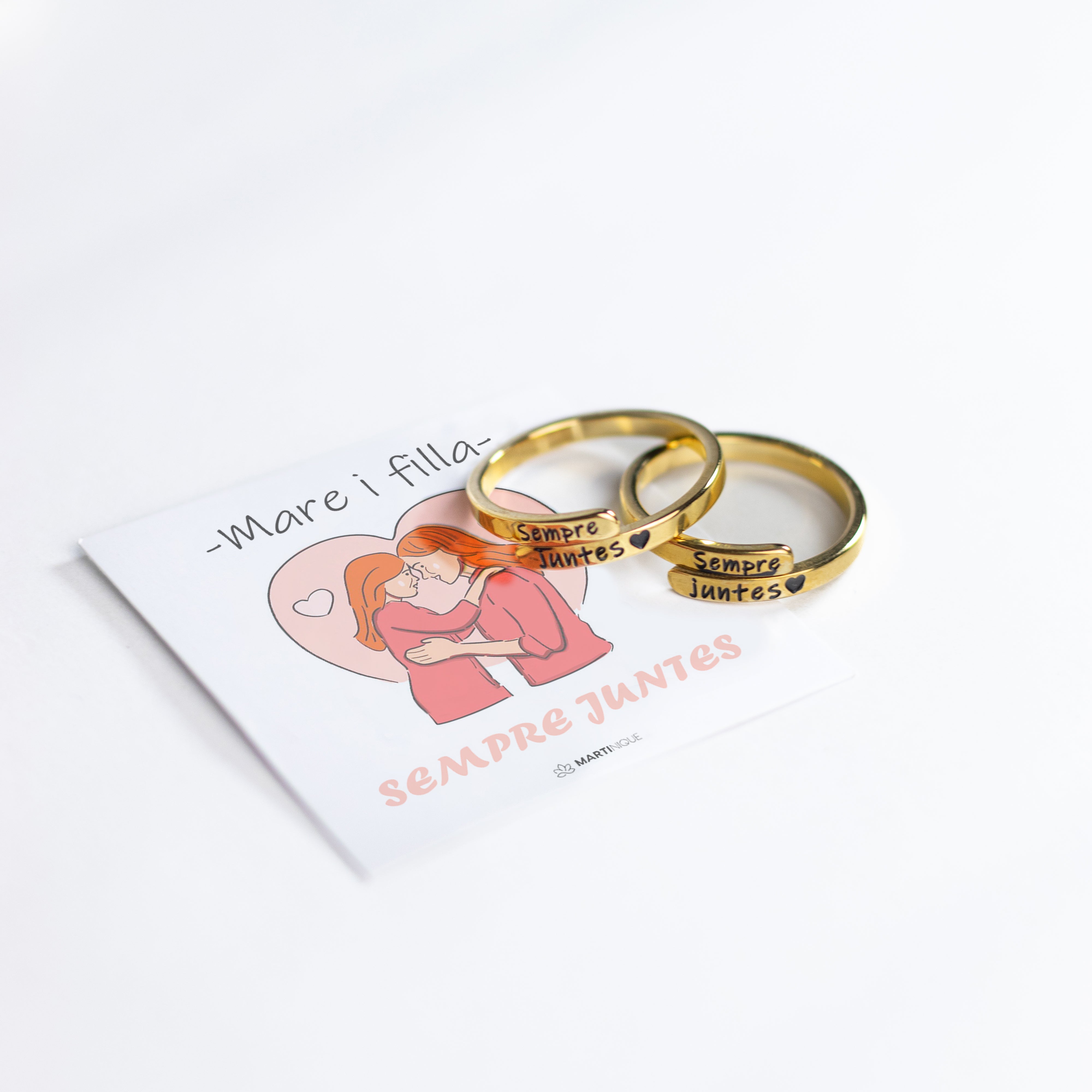 Pack de 4 anells 💍 "Sempre Juntes": 2 daurats + 2 platejats de REGAL 🎁+ Targeta amb missatge 💖