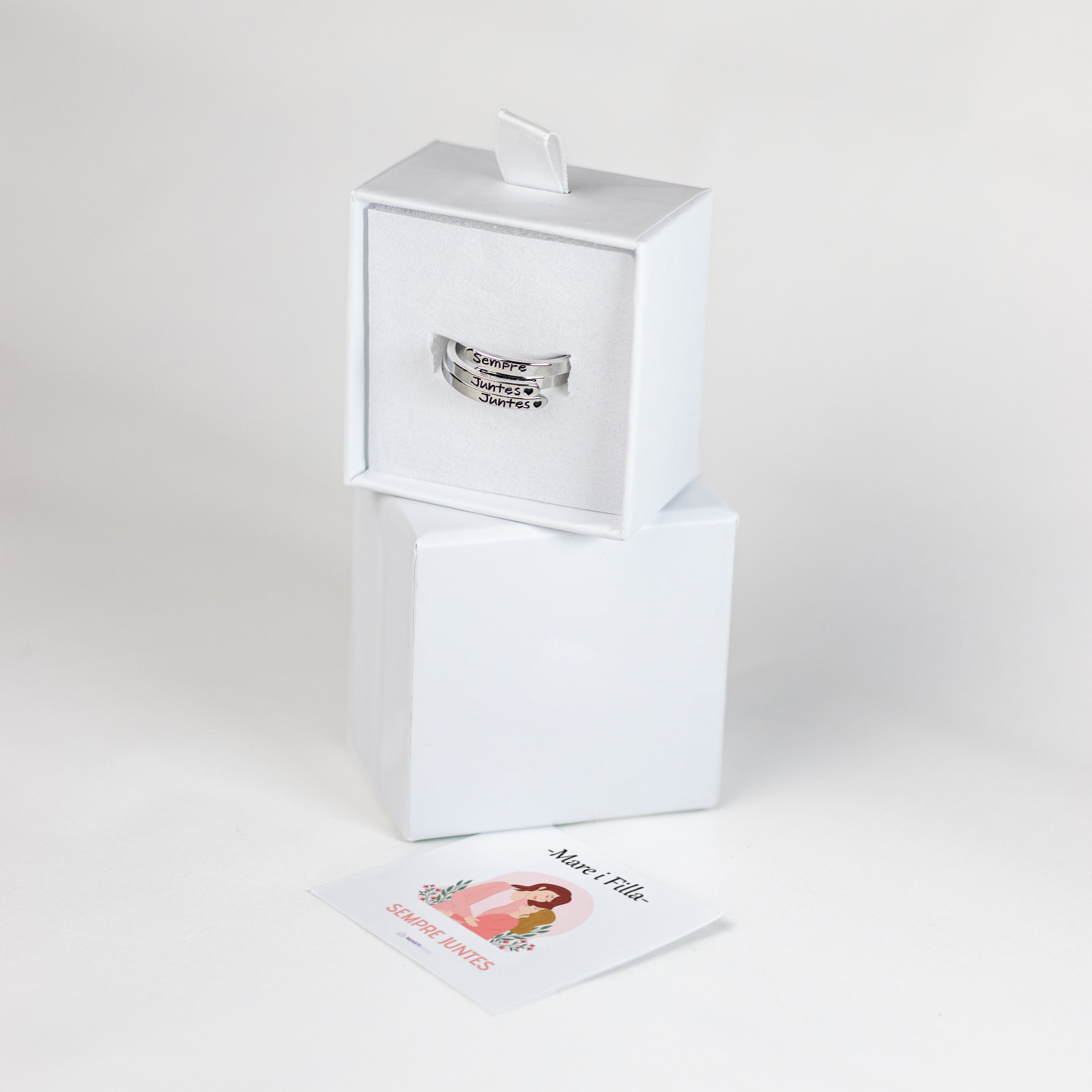 Pack de 4 anells "Sempre Juntes": 2 daurats + 2 platejats de REGAL + Targeta amb missatge