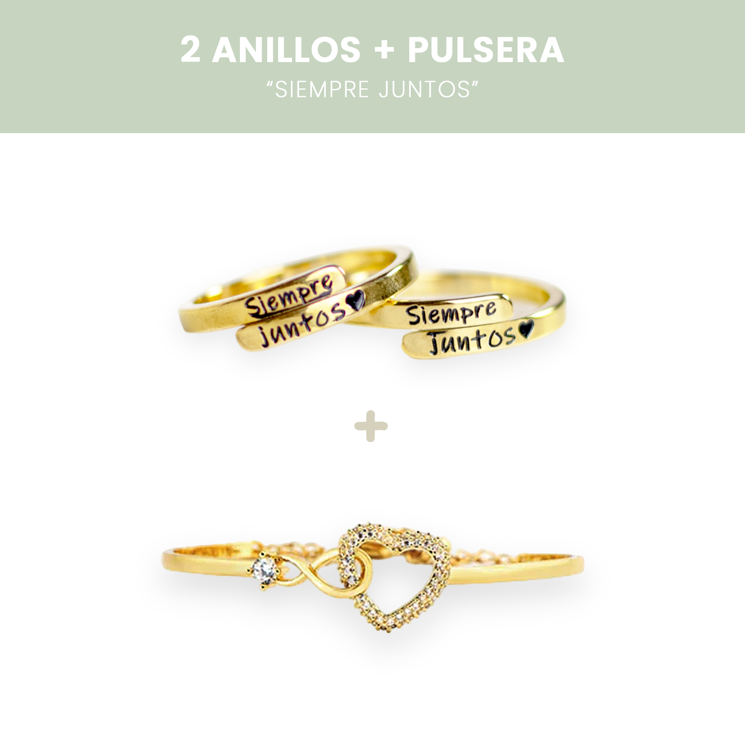 2 Anillos Siempre Juntos + Pulsera Love + Tarjeta de Regalo