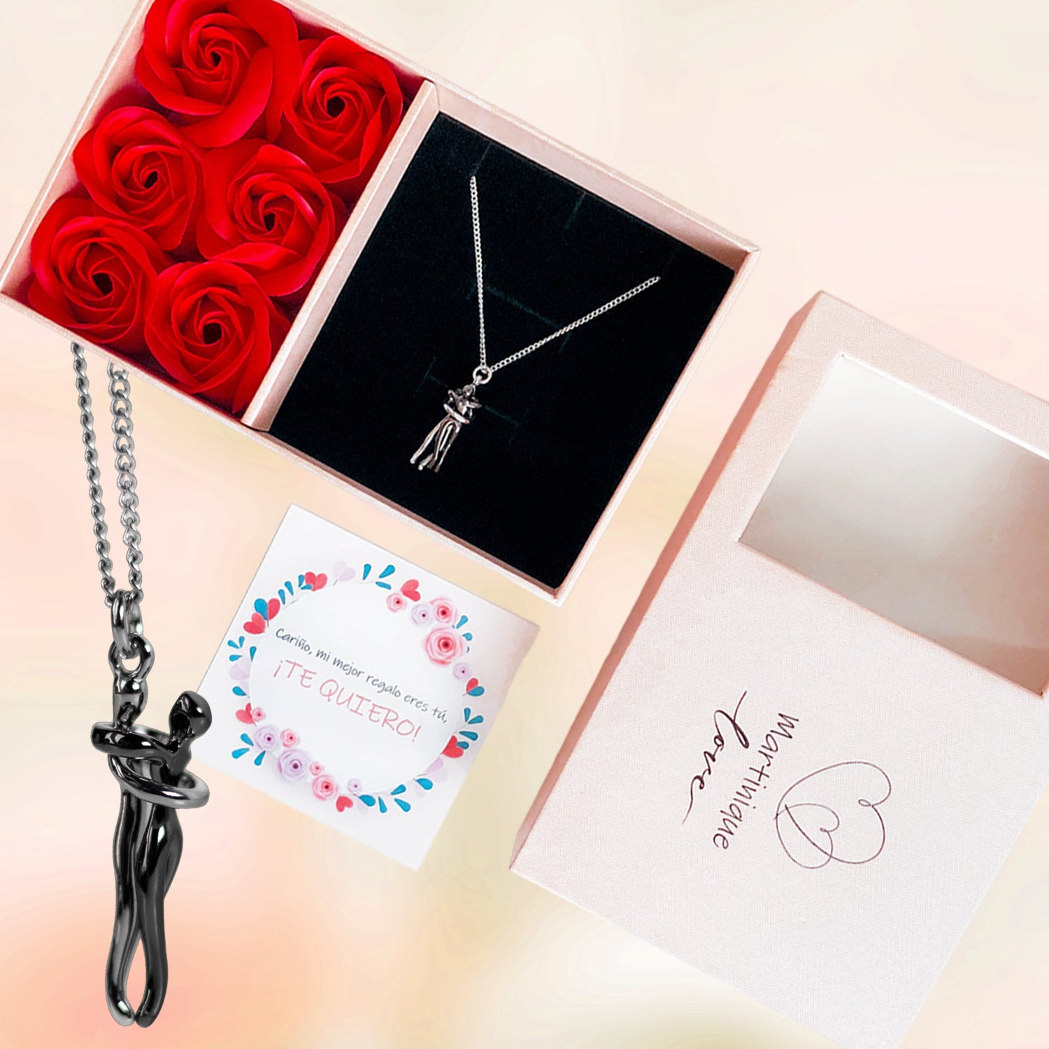 Collar Abrazo Amoroso + Regalo packaging rosas + Tarjeta con mensaje