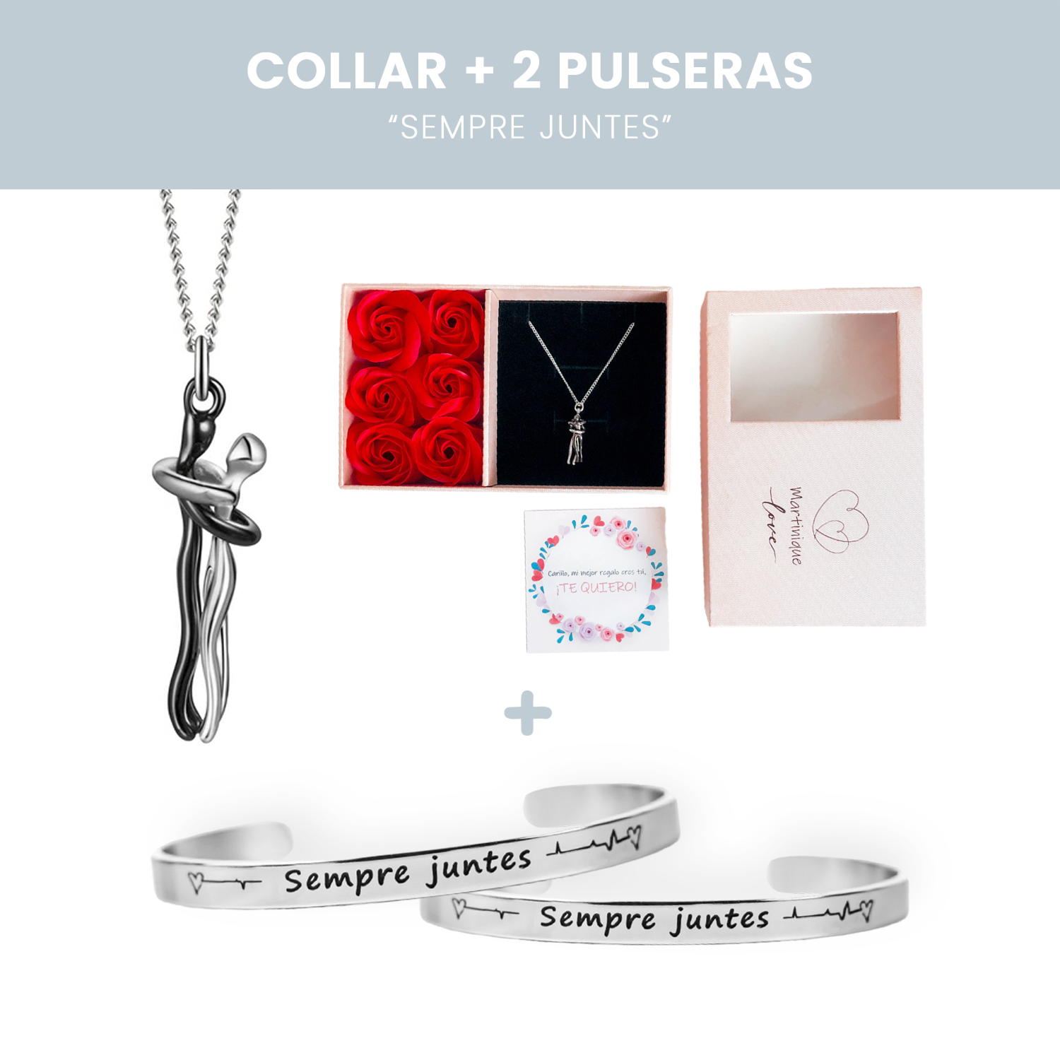 2 polseres + Collar Abraçada Amorosa + Targetes de regal 🎁 - Sempre Juntes 💖